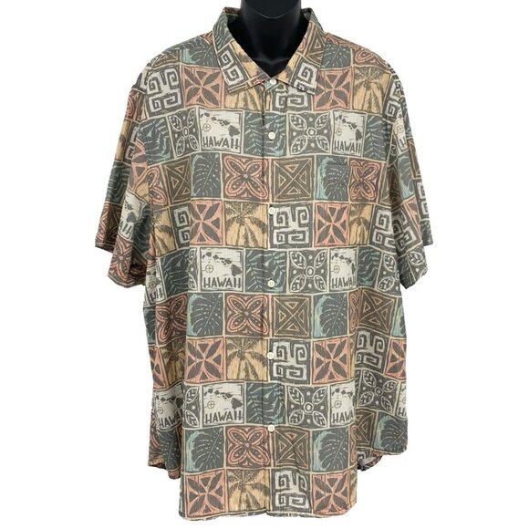 Tommy Bahama Men Short Sleeve Shirt XXL Tribal Floral Short Sleeve Collar EUC - Picture 1 of 8